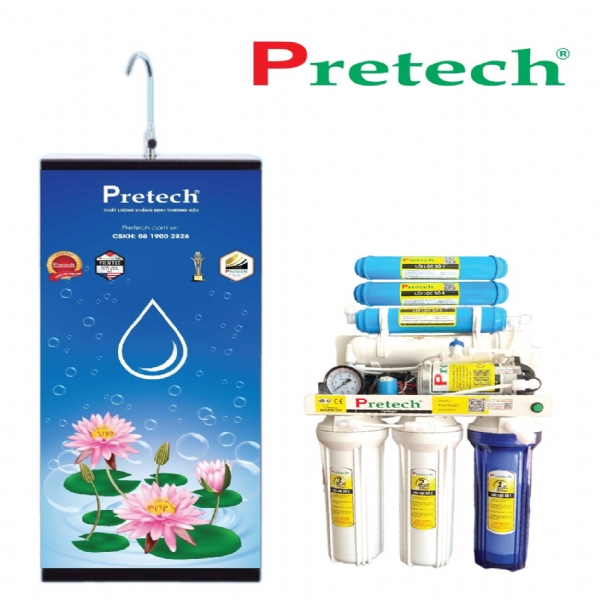 Máy lọc nước RO Pretech MODEL - W877 cao cấp (7 lõi lọc Tủ inox 3D, đồng hồ đèn báo)